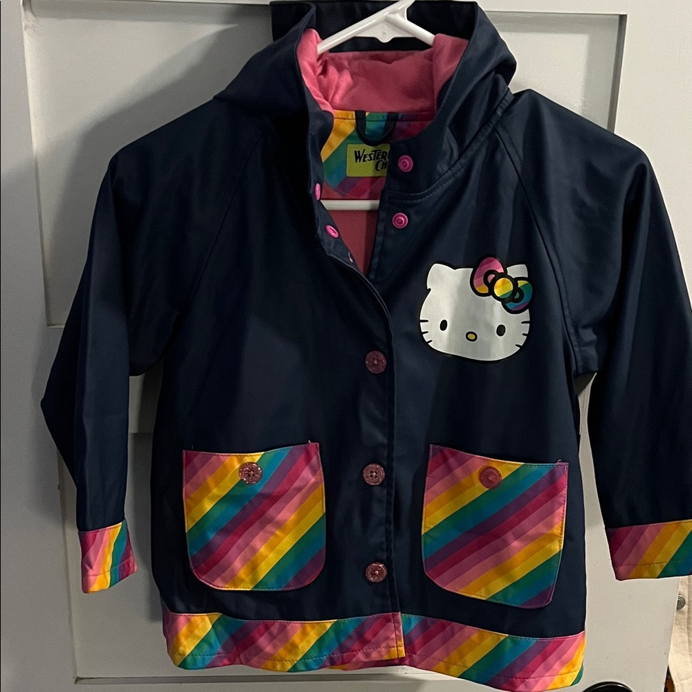Western Chief Hello Kitty Kids Rainbow Raincoat Size:5